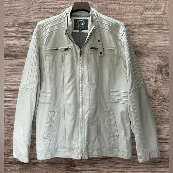 BKE Men’s Cream White Faux Leather Moto Jacket Size XL - Picture 1 of 11